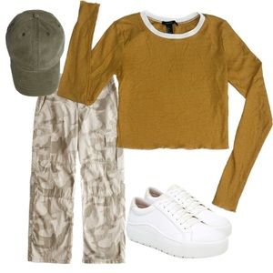 FOREVER 21 mustard yellow long sleeve crop top size S